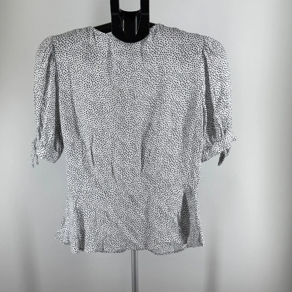 Banana Republic Polka Dot Puff Sleeve Blouse White Black Keyhole‎ Neck Small